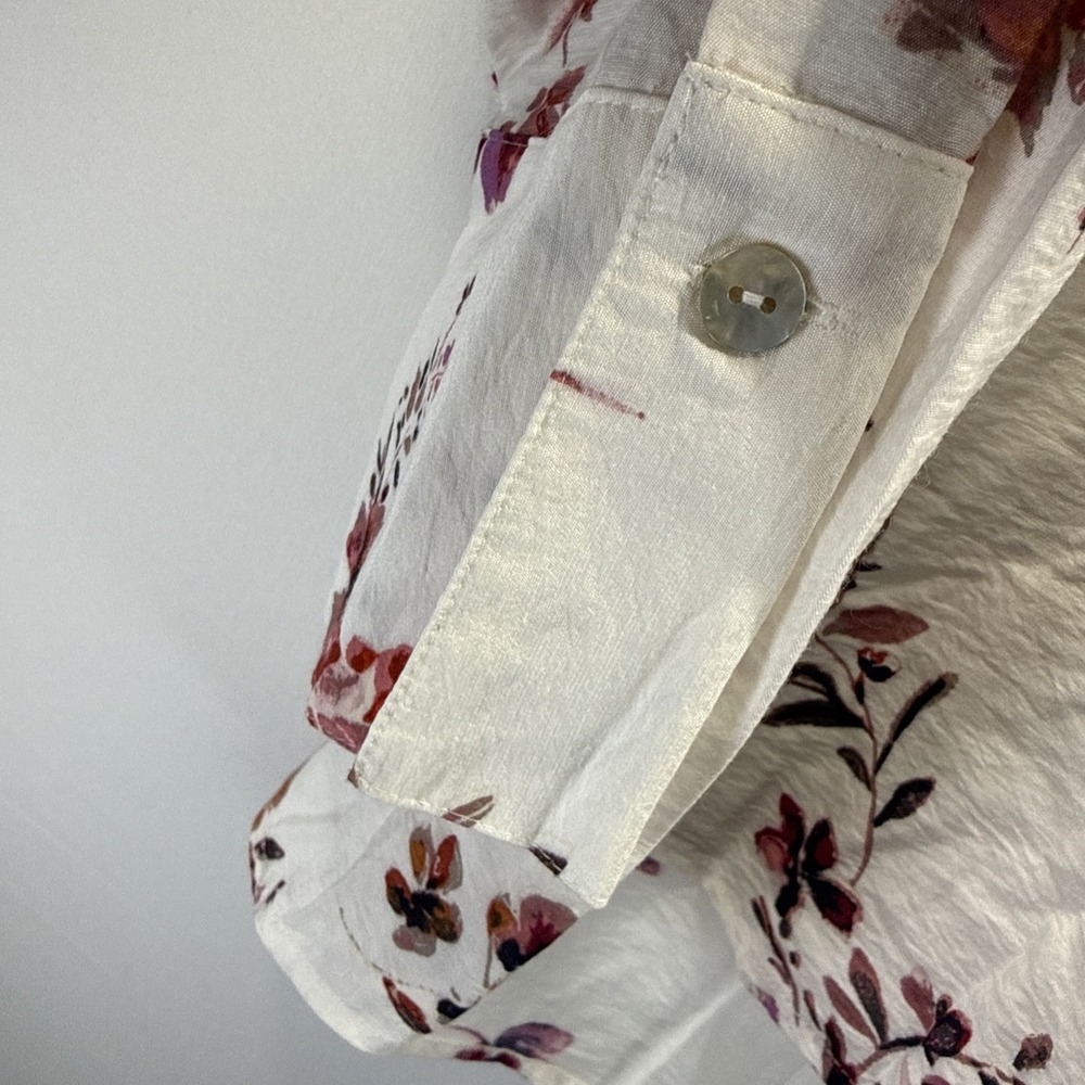 J Jill Women's Top Blouse Tunic Large Pink Cream Floral Popover Long Sleeves $89 - Picture 6 of 10